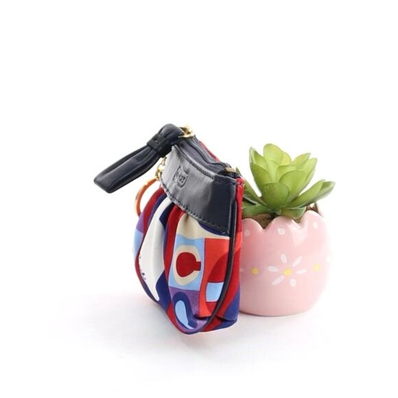 Coach Resort Op Art Sateen Mini Skinny Coin Purse w/ Keychain - Picture 4 of 6